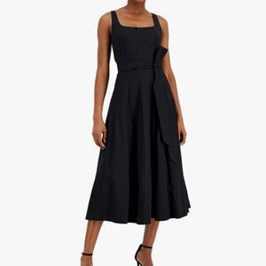 Anne Klein Black Square-Neck Midi Dress with Waist Tie
